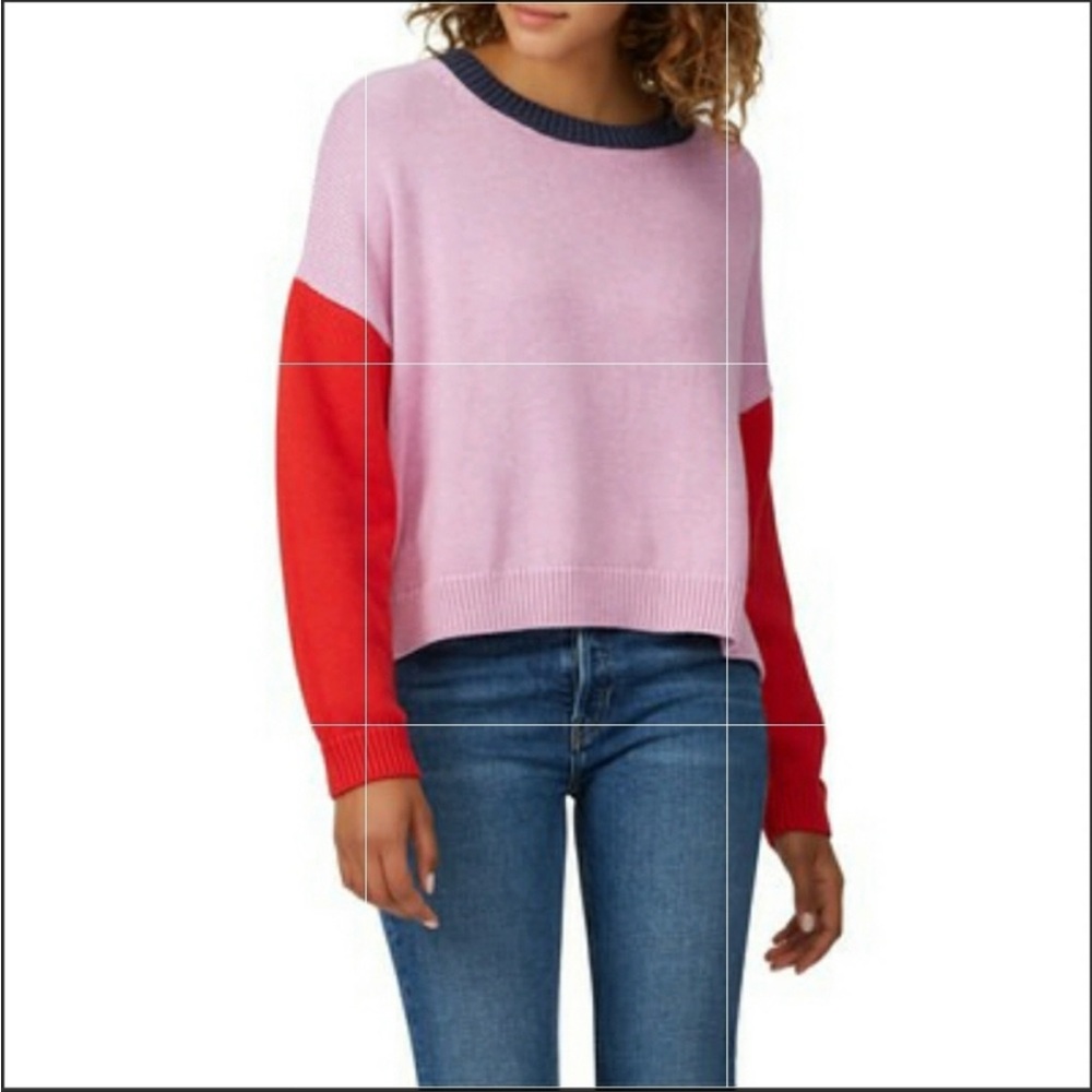 525 Pink and red color block sweater